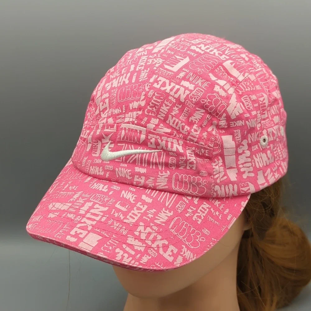 Nike Girls Adjustable Hat 5 Panel Cap Size 4-6X Pink Graphic White Swoosh
